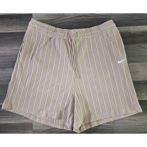 NIKE RIBBED SHORTS WOMENS SIZE XL‎ TAN WHITE EMBROIDED SWOOSH CASUAL COMFORT 38